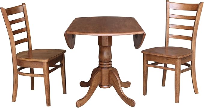 IC INTERNATIONAL CONCEPTS 42" Solid Wood Dual Drop Leaf Table with 2 Emily Side Chairs in an Oak Finish