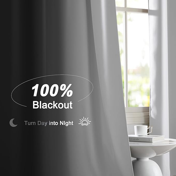 NICETOWN 100% Blackout Curtain Panels, Rod Pocket Window Curtains with Black Liner for Nursery, 84 inches Drop Cold and Full Light Blocking Draperies (White, 2 Pieces, 52 inches Wide Each Panel)