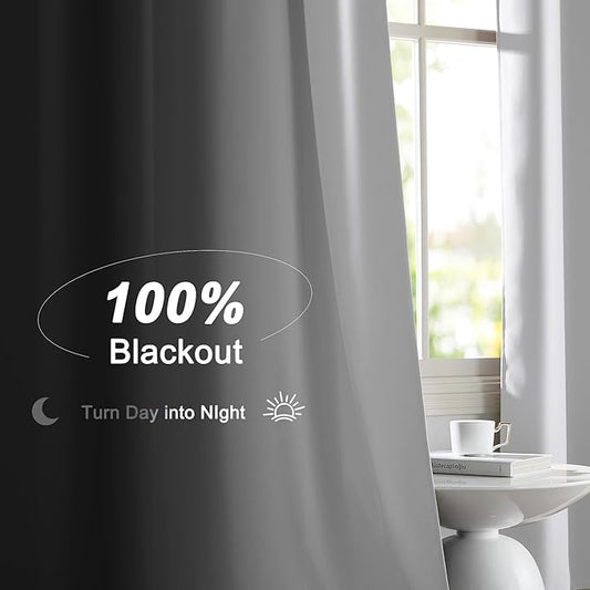 NICETOWN 100% Blackout Window Curtain Panels, Cold and Full Light Blocking Drapes with Black Liner for Nursery, 84 Inches Drop Thermal Insulated Draperies (Pure White, 2 Pieces, 52 inches Wide)