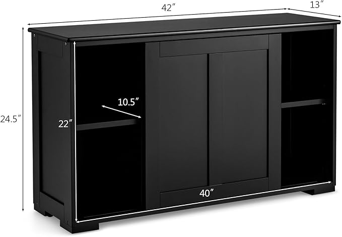Graffy Kitchen Sideboard, Storage Buffet Cabinet W/ 2 Sliding Doors & Adjustable Shelf, Wooden Buffet Table for Stack or Side-to-Side Use, Ideal for Living Room, Entryway, 42" x 13" x 24.5" (Black)