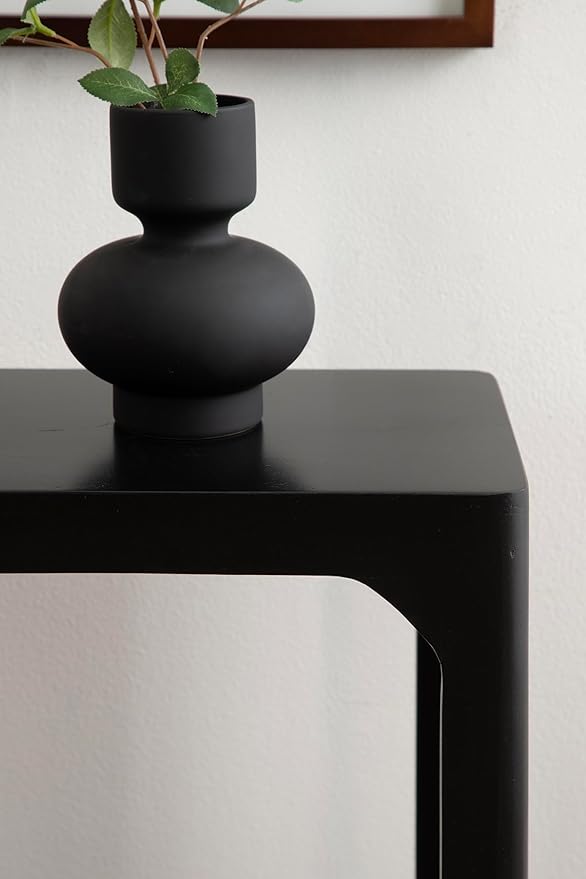 Kate and Laurel Dahl Modern Slatted Wooden Slim Side Table; 16 x 8 x 24; Black; Transitional Wood Narrow End Table for Use as Living Room Plant Stand or Small Bedroom Nightstand