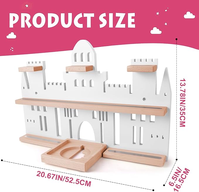 Tonie Shelf Castle for Toniebox,Wall Mounted Tonie Shelf Set,Tonie Figures Tonie Storage,Magnetic Wooden Floating Shelves Compatible with Toniebox for Kids Room (Pink)
