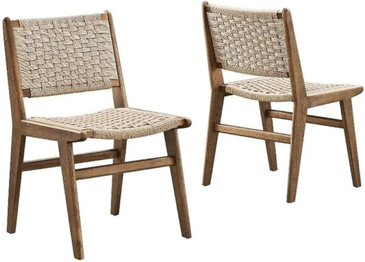Modway Saoirse Woven Rope Wood Dining Side Chair in Walnut Natural