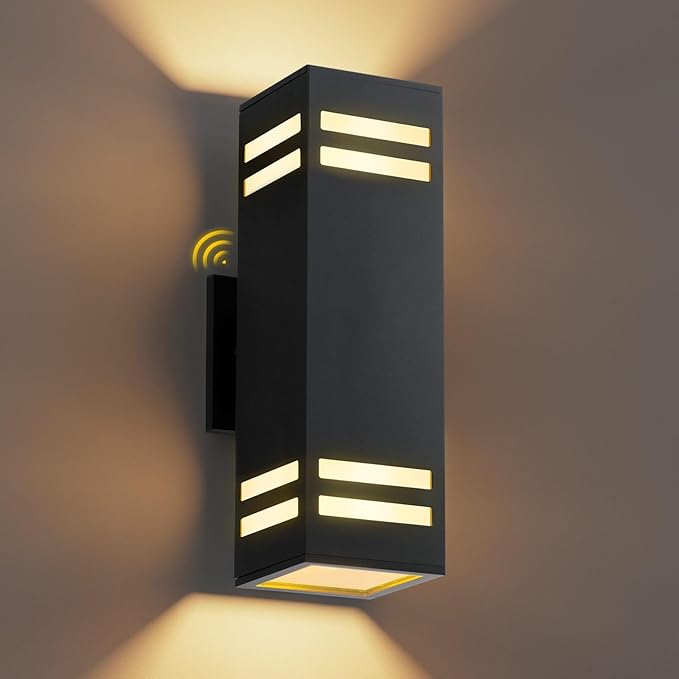 Modern Outdoor Wall Lights Dusk to Dawn, Black Exterior Lighting Fixtures Wall Mount with E26 Base, Square Outdoor Sconce Waterproof Outside Lights for House Porch Front Door, Bulbs Included