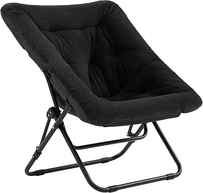 Tiita Comfy Folded Chair, Soft Faux Fur Oversized Folding Accent Chair, Lazy Chair for Teens Adults, Metal Frame Moon Chair for Bedroom, Living Room, Dorm Rooms