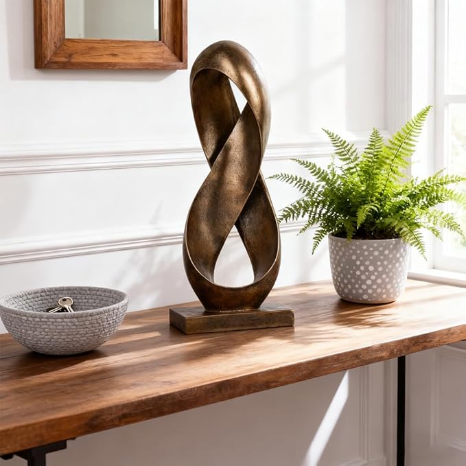 Large Bronze Knot Decor Statue 14.6in Tall, Resin Geometric Tabletop Sculpture for Coffee Table, Modern Decorative Object for Shelves Mantel, Contemporary Home Decor Accent, Decorative Knot