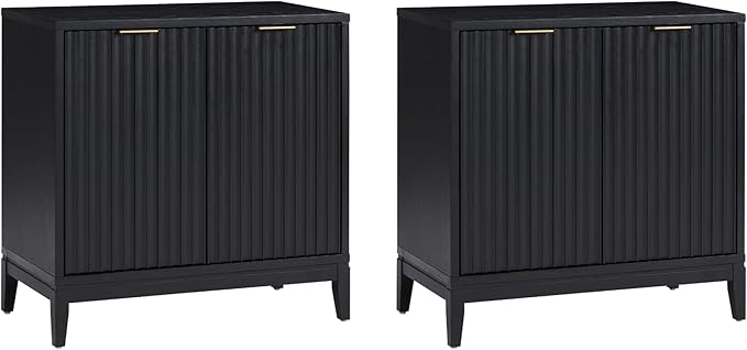 Nathan James Jasper Modern Sideboard, TV Stand with Fluted Doors, Accent Storage for Kitchen or Living Room, Black Oak, Set of 2