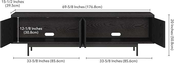 Henn&Hart Fluted TV Stand for TVs up to 75" with 2 Open-Concept Ribbed Storage Cabinets for Living Room, Family Room, or Office, Natural Black