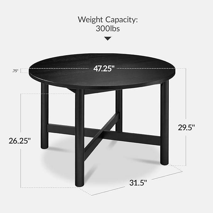 Best Choice Products Solid Wood Dining Table for 4-6, Kitchen Table, 47" Round Table, Modern Farmhouse, Space Saving for Dining Room, Kitchen, Or Living Room, Easy Assembly - Black
