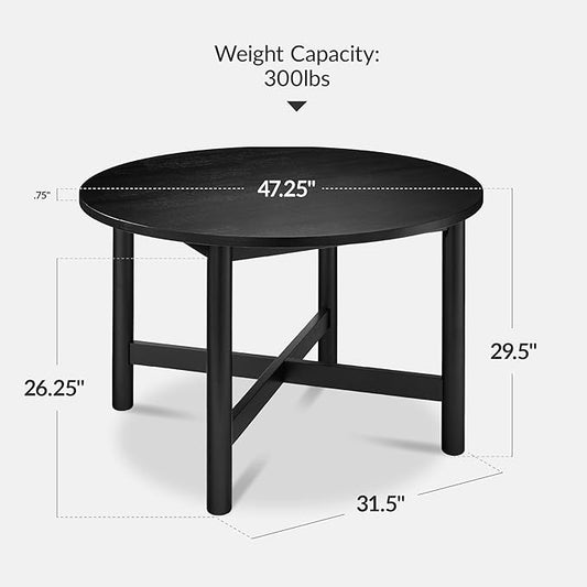Best Choice Products Solid Wood Dining Table for 4-6, Kitchen Table, 47" Round Table, Modern Farmhouse, Space Saving for Dining Room, Kitchen, Or Living Room, Easy Assembly - Black