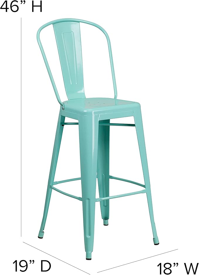 Flash Furniture Blake Commercial Grade 4 Pack 30" High Mint Green Metal Indoor-Outdoor Barstool with Back