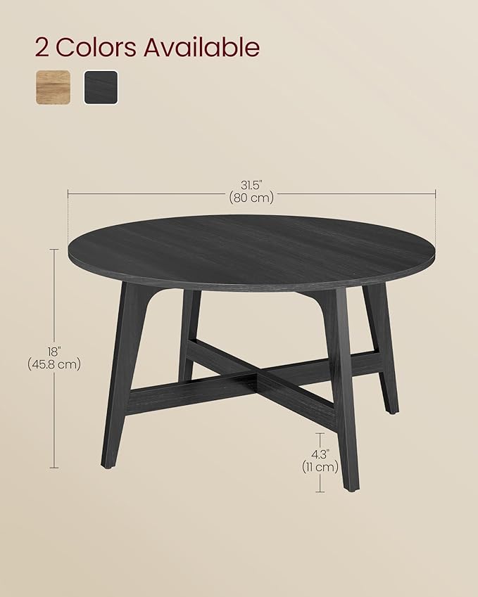 VASAGLE MAEZO Collection - Round Coffee Table, 31.5-Inch Center Table, Tapered Legs, Curved Transitions, Easy to Assemble, for Living Room, Charcoal Gray ULCT251BA01S