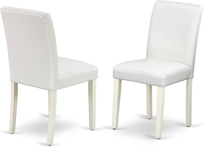 East West Furniture ANAB3-LWH-64 3 Piece Modern Dining Table Set Contains a Round Kitchen Table with Pedestal and 2 White Faux Leather Upholstered Chairs, 36x36 Inch, Linen White