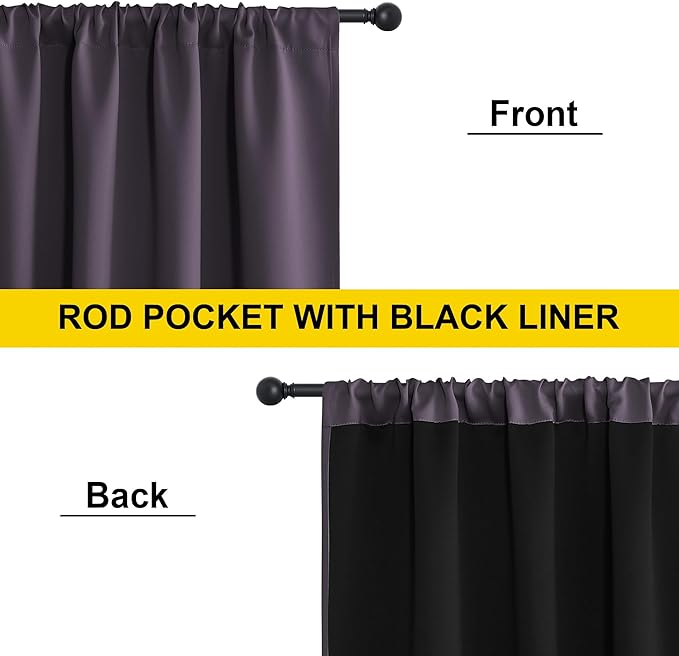 NICETOWN Purple Brown Blackout Curtain Panels, 52 x 84 Inches Rod Pocket Window Curtains with Black Liner for Nursery, Cold and Full Light Blocking Draperies, Style for Bedroom Living Room, 2 Pieces