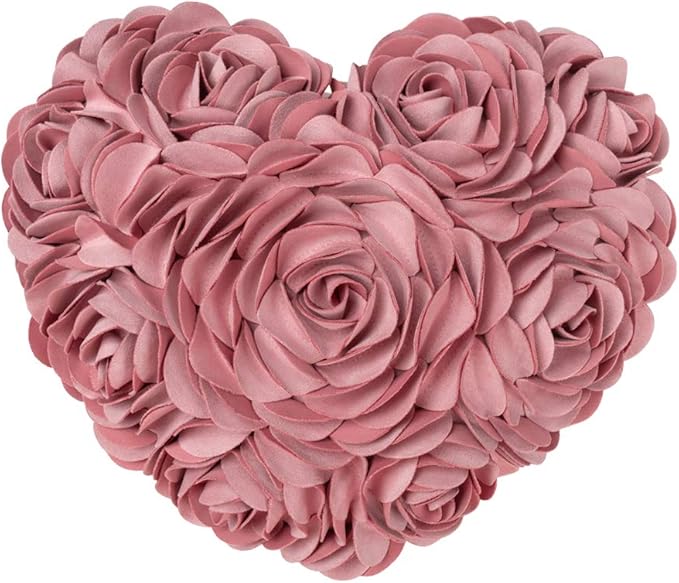 JWH Heart Flower Throw Pillow Covers Decorative Floral Shaped Accent Cushion Soft Pillowcase for Sofa Couch Living Room Bed Chair 14x16 Inches Dusty Pink
