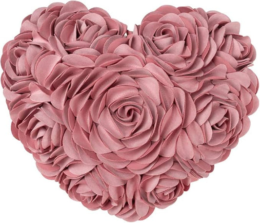 JWH Heart Flower Throw Pillow Covers Decorative Floral Shaped Accent Cushion Soft Pillowcase for Sofa Couch Living Room Bed Chair 14x16 Inches Dusty Pink