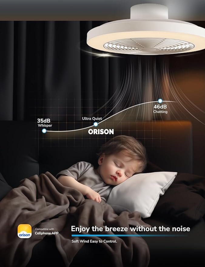 Orison Ceiling Fans with Lights, Low Profile Ceiling Fan with Lights and Remote, 6 Wind Speeds Smart Flush Mount Ceiling Fan for Bedroom, Kids Room and Living Room 19.7" (White)