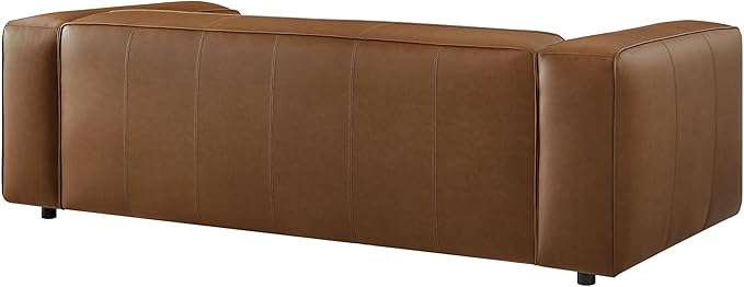 Modway Auren Vegan Leather Sofa in Coffee - Faux Leather Couch - Comfy Modern PU Leather Sofa - Oversized Mid Century Modern Couch for Living Room, Apartment, Loft