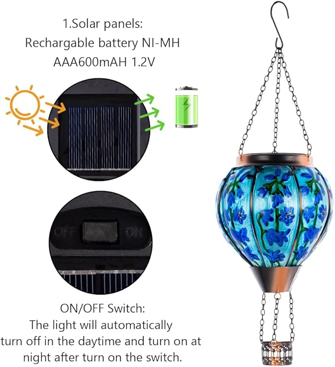 Starsoul Violet Hot Air Balloon Solar Lantern with Flickering Flame Light Solar Powered Hot Air Balloon Lamp Hanging Solar Light Waterproof for Patio Garden Yard Farmhouse Decor