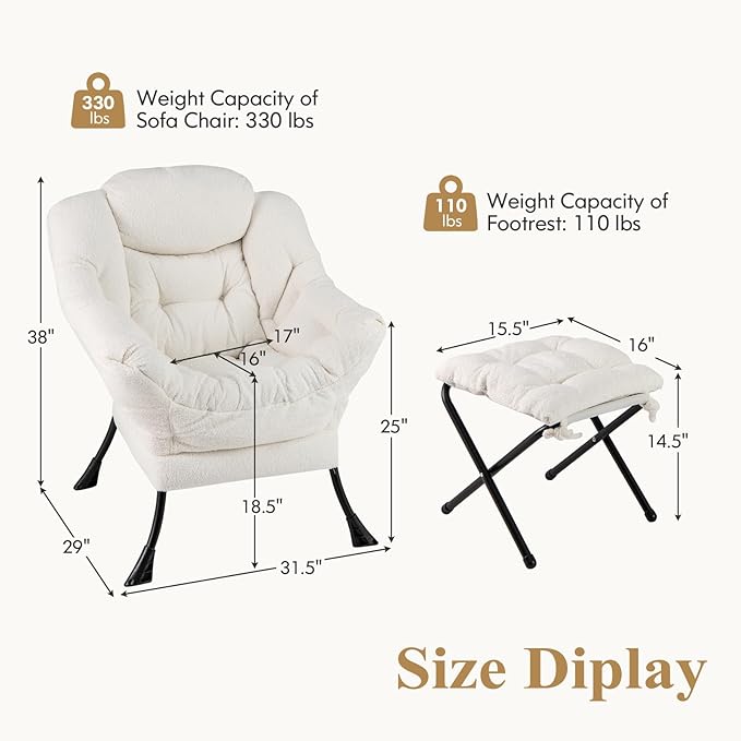 GORELAX Modern Accent Chair with Ottoman, Upholstered Lounge Sofa Chair & Folding Footstool Set, Reading & Relaxing Chair for Bedroom, Living Room, Dorm Room (Plush Beige)