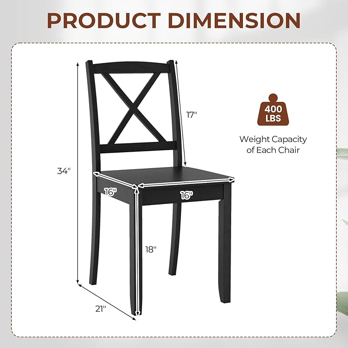Giantex Wood Dining Chairs Set of 2, Armless Kitchen Chairs w/Rubber Wood Legs & Curved Backrest, Farmhouse Cross Back Diner Chairs, Wooden Side Chairs for Home Dining Room, Load 400 LBS, Black