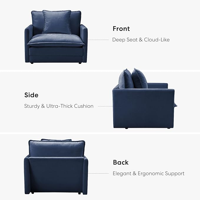 Chenille Oversized Chair with Ottoman - 39”W Big Comfy Reading Chair and Ottoman Set, Lounge Chair for Living Room, Bedroom, Kids Room, Reading Nook, Family Room, Navy Blue