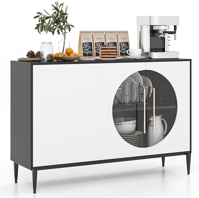 Giantex Large Buffet Cabinet with Storage, 47” Kitchen Sideboard w/Adjustable Shelves, Free-Standing 3-Door Cupboard, Wooden Wine Liquor Cabinet, Accent Buffet Table for Living Room