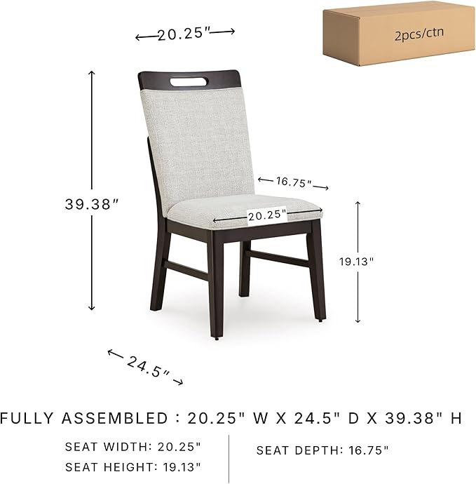 Signature Design by Ashley Neymorton Solid Wood Frame Dining Chair, Stain Resistant, Set of 2, Light Gray/Brown