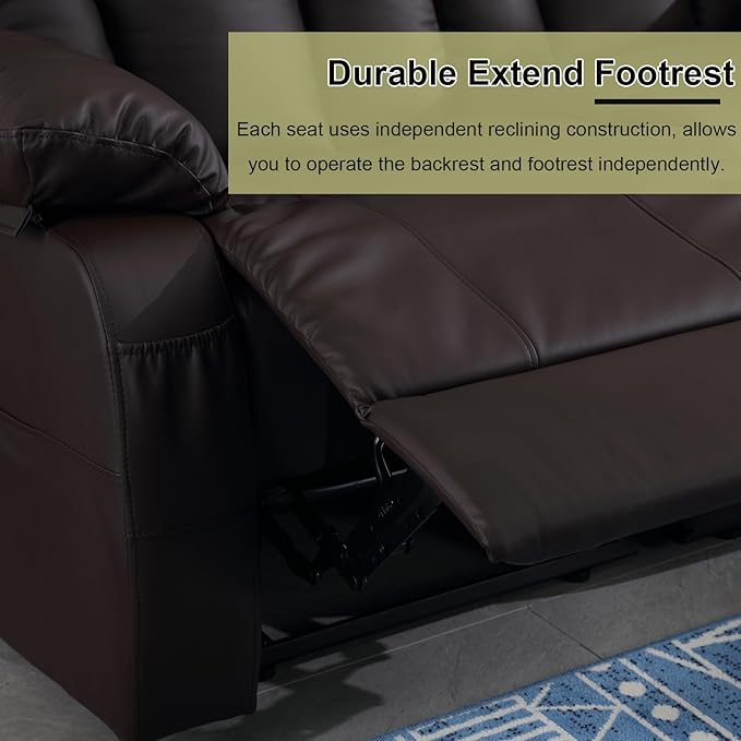 59" Manual Reclining Loveseat Sofa - Double Loveseat Recliner Chair with Side Pockets for RV Couch/Motorhomes/Living Room (Brown, Loveseat)