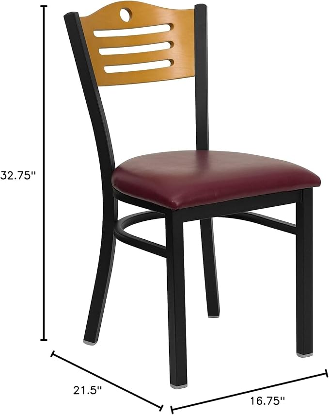 Flash Furniture 2 Pk. HERCULES Series Black Slat Back Metal Restaurant Chair - Natural Wood Back, Burgundy Vinyl Seat