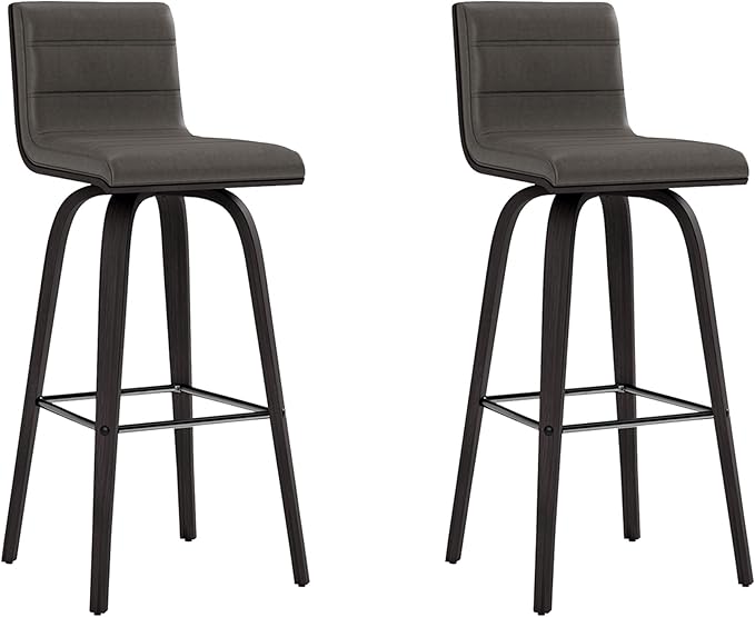 Vienna 30" Swivel Bar Stool in Black Wood Finish with Gray Faux Leather - Set of 2