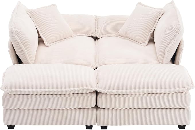 Modular Loveseat Sectional Sofa, 84.6" Corduroy Comfy Sectional Couches for Living Room, 3-Seater Cloud Couches with Movable Ottomans, Flexible Combination Modern Deep Seat Sofa | Thickness Cushions, Solid Wood Frame, Pillow-top Armrest