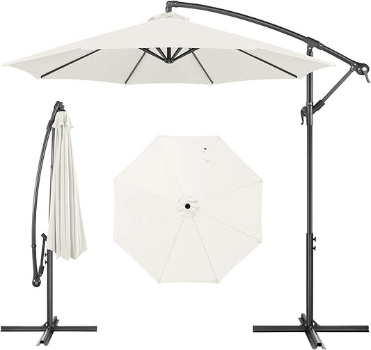 FLAME&SHADE 10ft Cantilever Patio Umbrella Outdoor, Large Offset Umbrella with Crank and Cross Base, UPF 50+ UV Protection Hanging Umbrella for Pool Deck Garden, Ivory