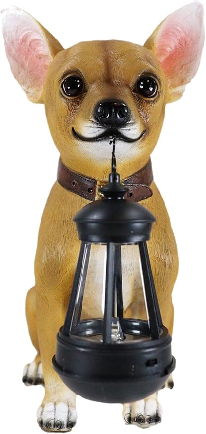 Ebros Picante Mexican Chihuahua Dog Decor Path Lighter Statue 12.5" Tall with Solar LED Light Lantern Lamp This Little Light of Mine