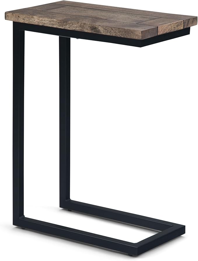 SIMPLIHOME Skyler C-Side Table - 18" Wide x 24" High Solid Mango Wood and Metal Slide-Under Table in Beach Brown, Industrial Accent Table or End Table for Living Room with Open Frame Design, Assembled