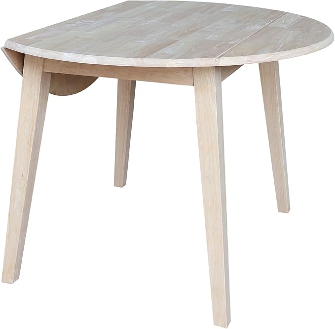 Solid Wood 42" Round Dual Drop Leaf Dining Table, Unfinished