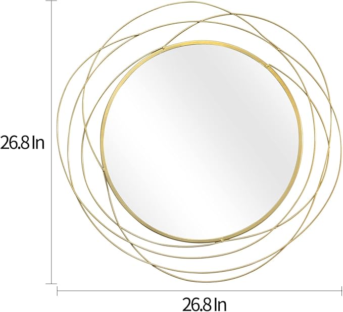 Round Wall Mirror - 26.8" Large Gold Circle Mirror for Wall with Art Decorative Durable Metal Frame, Modern Hanging Mirror for Bathroom Over Sink, Bedroom, Entryway, Vanity or Living Room