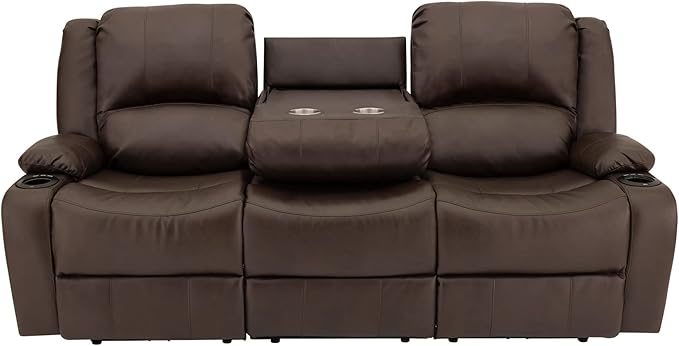 RecPro RV Recliner Charles 80" Powered Triple Wall Hugger | Drop Down Console | RV Furniture with Upgraded 2023 Fabric (Chestnut)