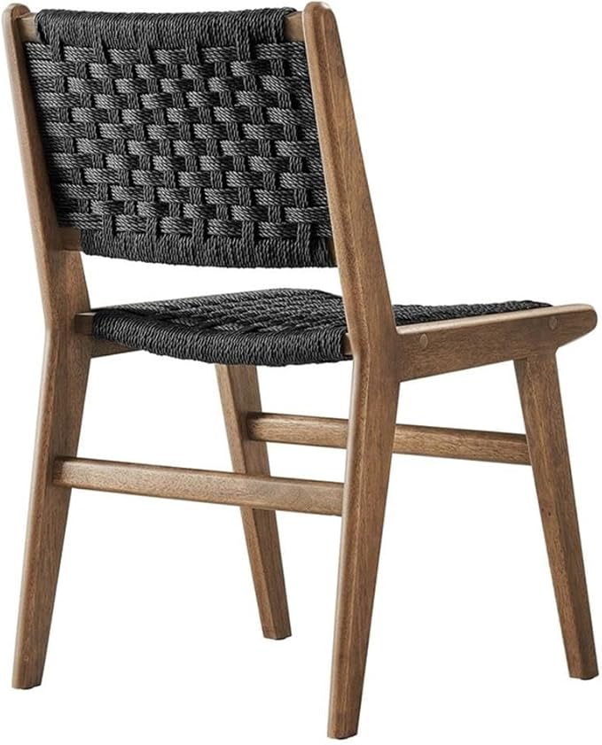 Modway Saoirse Woven Rope Wood Dining Side Chair in Walnutt Black