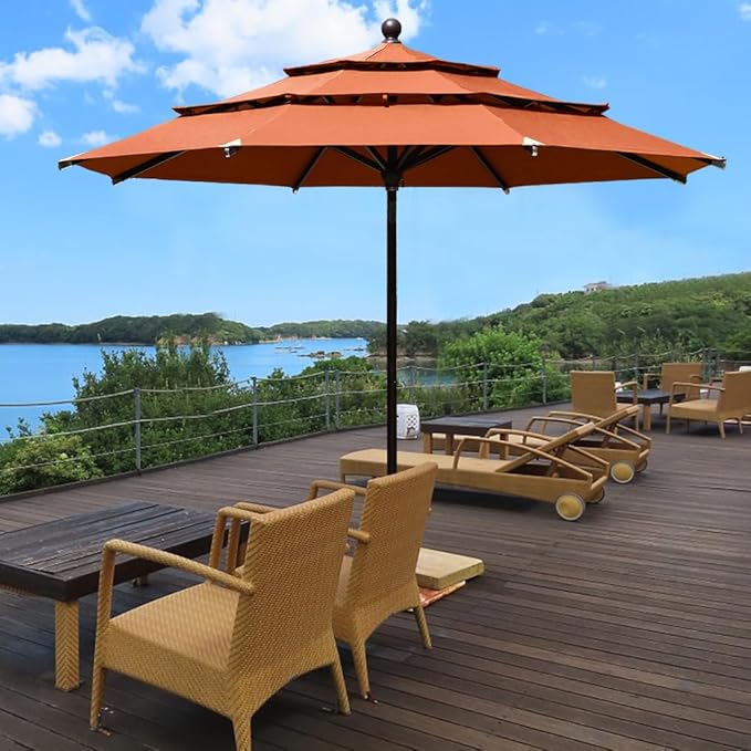 EliteShade USA 10-Year-Non-Fading 11ft 3-Tier Market Patio Umbrella, Commercial Grade Outdoor Table Umbrella with Cylinder Push-Up, Windproof & UPF 50+ UV Protection, Heavy Duty Ventilation for Garden, Deck, Pool, Backyard, Beach & Bistro, Rust