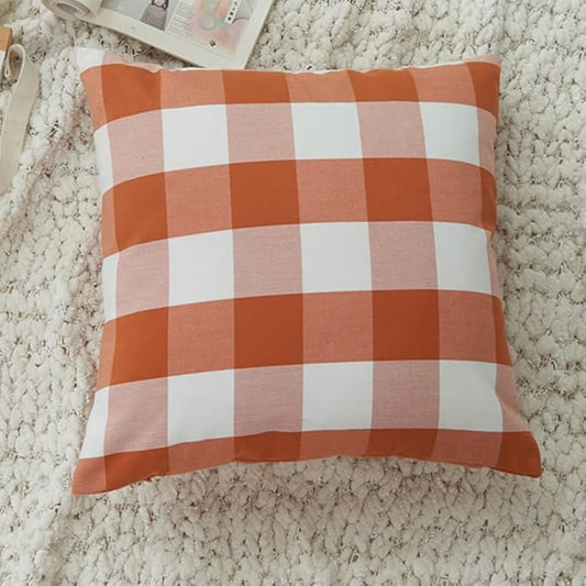 HOPLEE Fall Orange Farmhouse Pillow Covers 22x22 Orange Throw Pillow Covers Cushion Cover with Buffalo Plaid, Solid Orange, Striped and Gingham Plaid Design 22x22 inches,4 Pack