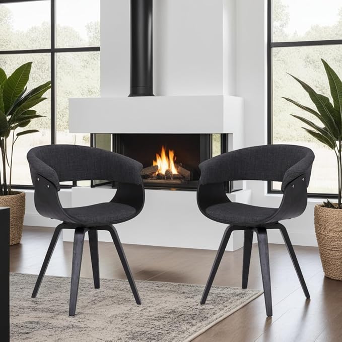 Armen Living Summer Contemporary Dining Chair in Black Brush Wood Finish and Charcoal Fabric - Set of 2