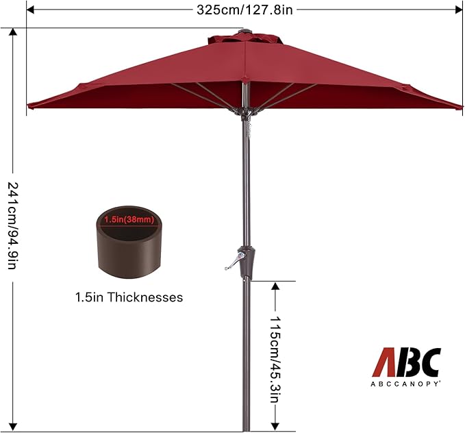 ABCCANOPY Patio Umbrella 11FT - Outdoor Half Umbrellas for Patio, Backyard, Garden, Deck (Wine Red)