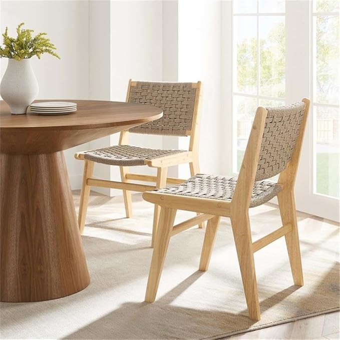 Modway Saoirse Woven Rope Wood Dining Side Chair in Natural Natural