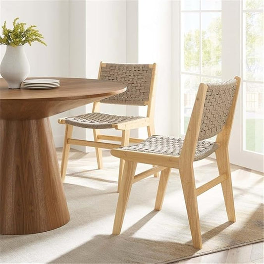 Modway Saoirse Woven Rope Wood Dining Side Chair in Natural Natural