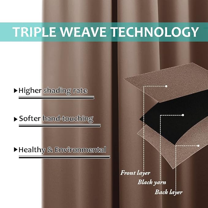 NICETOWN Warm Curtains for Winter, 100% Blackout Curtains Thermal, Noise Reduction and Privacy Curtains for Patio Door, Black Lined Blackout Drapes with Rod Pocket, Cappuccino, 1 Pair, W42 x L84