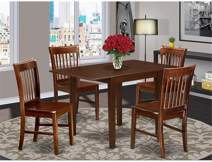 East West Furniture NDNO5-MAH-W 5 Piece Dining Room Table Set Includes a Rectangle Dining Table with Dropleaf and 4 Wood Seat Chairs, 30x48 Inch, Mahogany