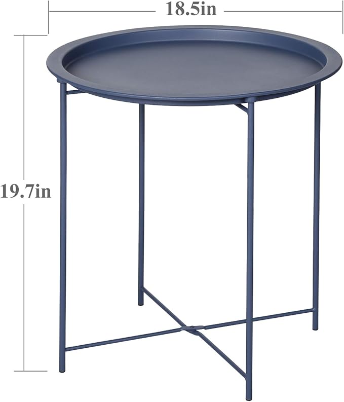 VECELO Modern End Side Tables,Round Metal Foldable Tray,Stable Snack Nightstand for Outdoors,Small Space,Living Room and Balcony, Blue, 18.5 in x 18.5 in x 19.7 in