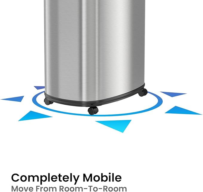 iTouchless 13 Gallon Sensor Trash Can on Wheels with Odor Filter, 50 Liter Automatic Kitchen Garbage Bin, Oval Fingerprint-Proof Stainless Steel, Hands-Free Motion Lid, Brushed Silver