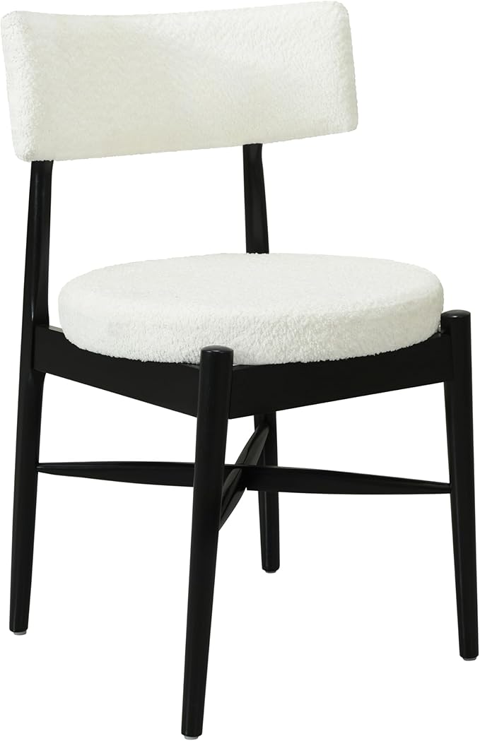 Christopher Knight Home Ebany Dining Chairs Set of 2, Boucle Kitchen Chair, Upholstered Curved Backrest Accent Chair, Rubberwood X Shaped Frame, Dining Room Chair for Cafeteria Home, Beige+Black